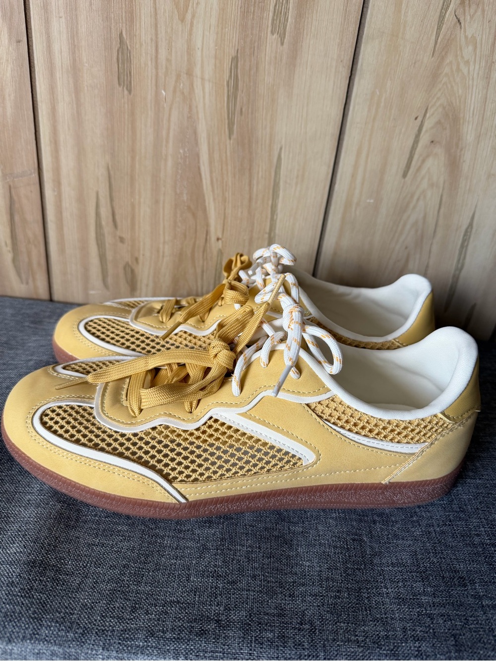 Time and Tru Mustard Yellow Mesh and White Accent Sneakers